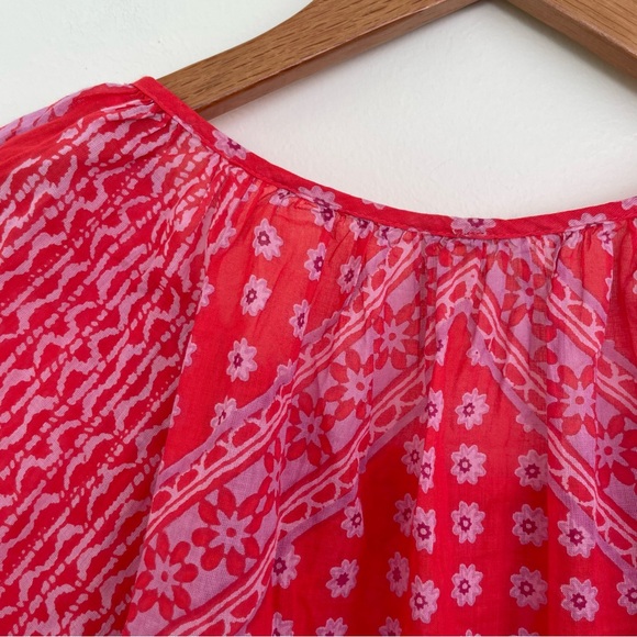 Free People Elena Red/Pink Cotton Floral Print Breezy Boho Long Sleeve S Small - Picture 8 of 13